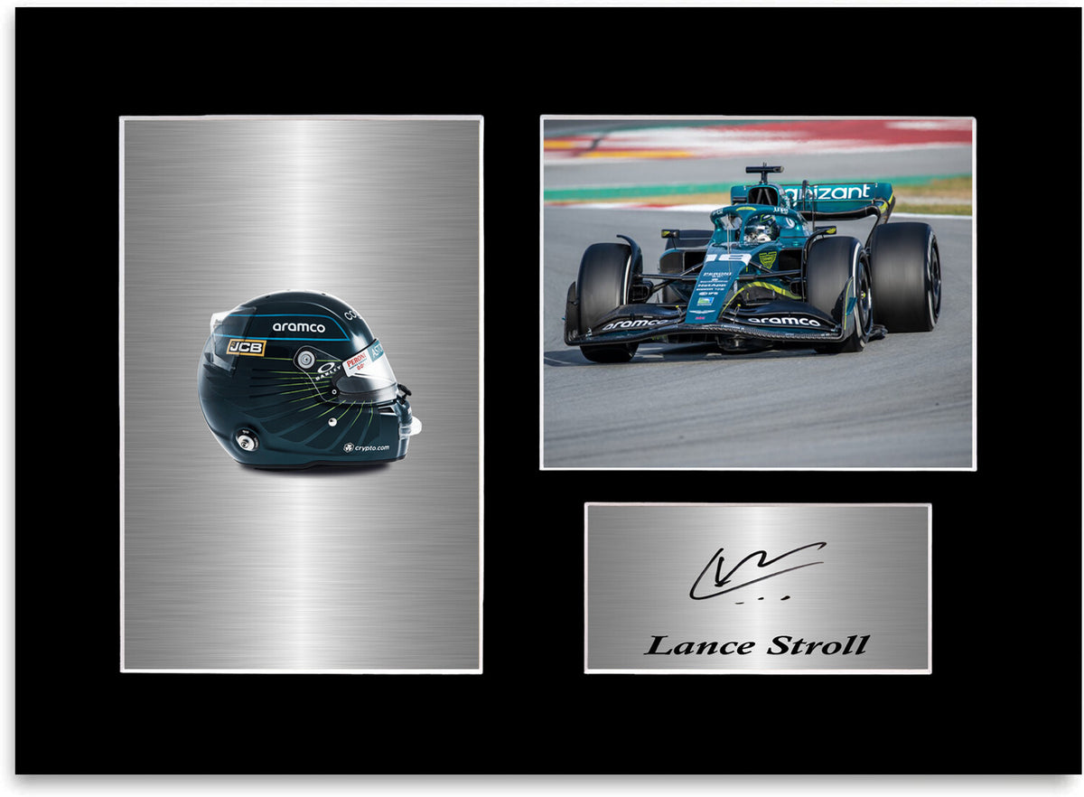 Lance Stroll F1 Driver 2022 Car Helmet Signed Photo Display Mount A4 