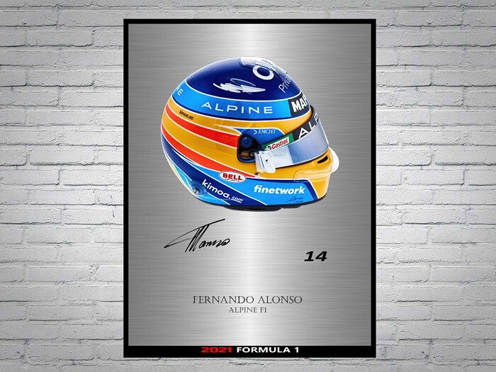 Fernando Alonso Formula 1 2021 Helmet Signed Poster A4