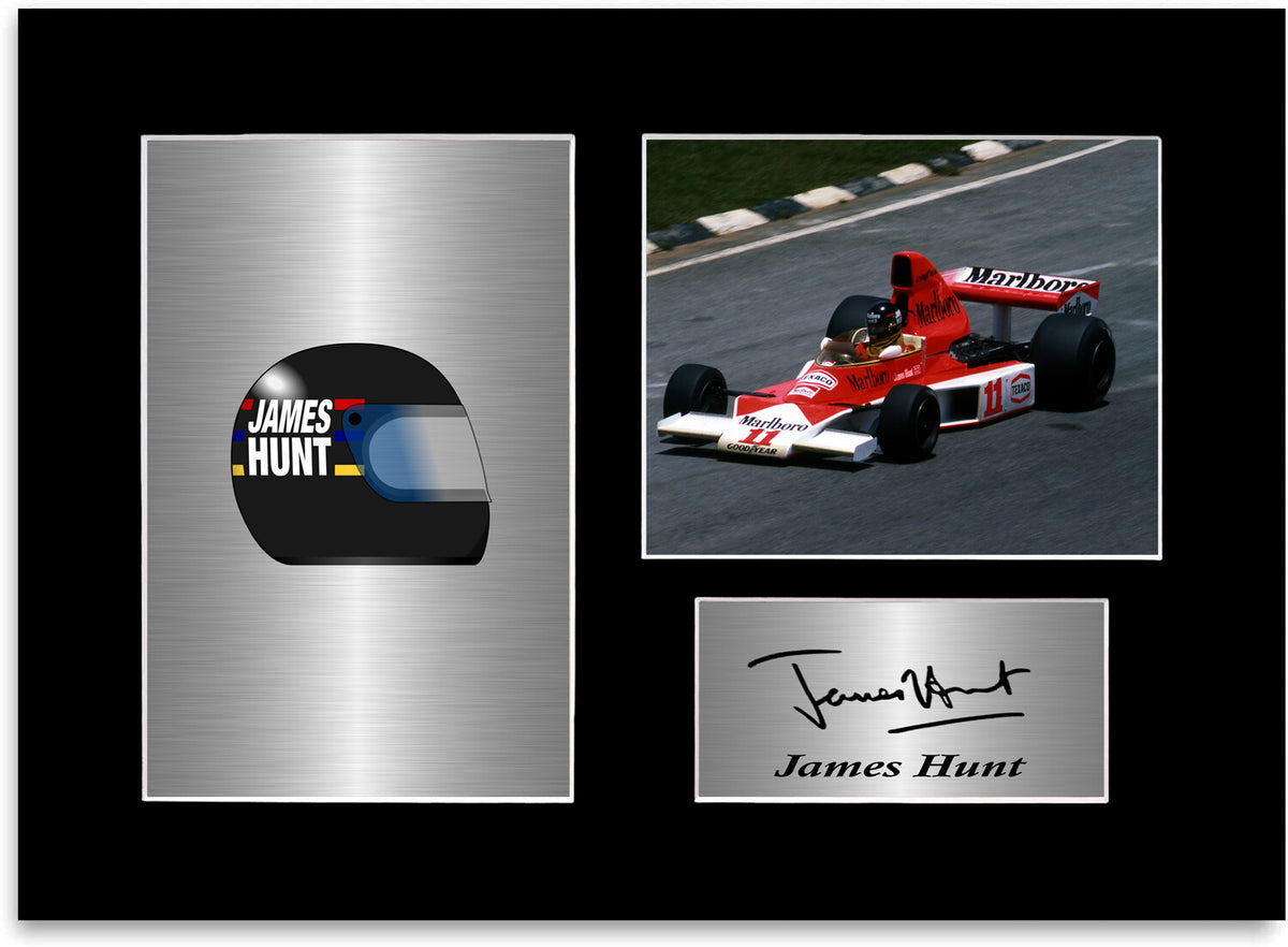 James Hunt Formula 1 World Champion Signed Photo Display Mount A4 