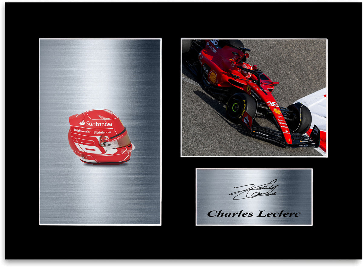 Charles Leclerc 2023 Car Helmet Signed Photo Display Mount A4 For F1 Racing Fans
