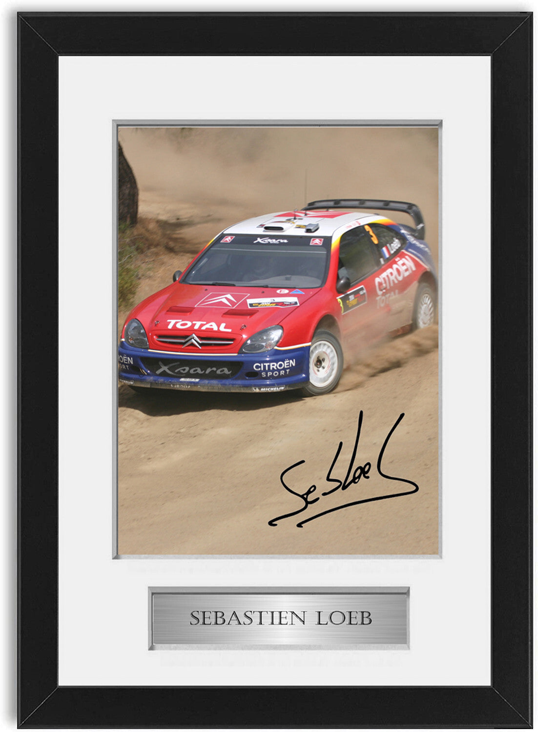 Sebastien Loeb World Rally Champion Signed Photo Display Mount A4 Poster Framed