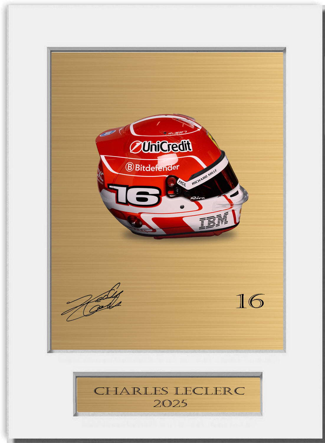 Charles Leclerc 2025 Helmet For F1 Fans mounted display by LJW Prints