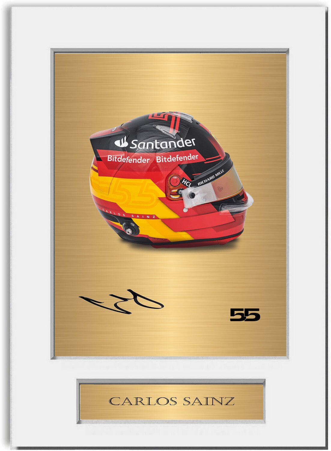 Carlos Sainz Ferrari F1 Driver 2023 Helmet Signed Photo Display Mount A4