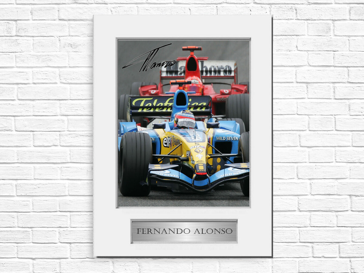 Fernando Alonso 2005 Formula 1 Champion Signed Photo Display Mount A4 