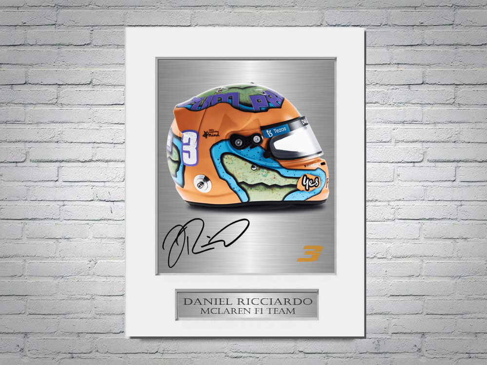 Daniel Ricciardo McLaren F1 Formula 1 2022 Helmet Signed Photo Display Mount A4 