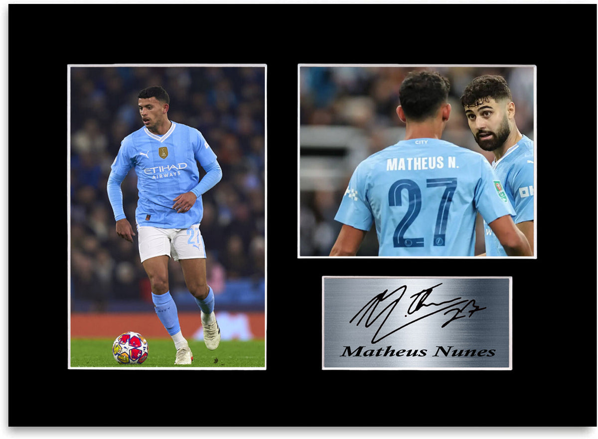 Matheus Nunes Man City Player mounted display by LJW Prints