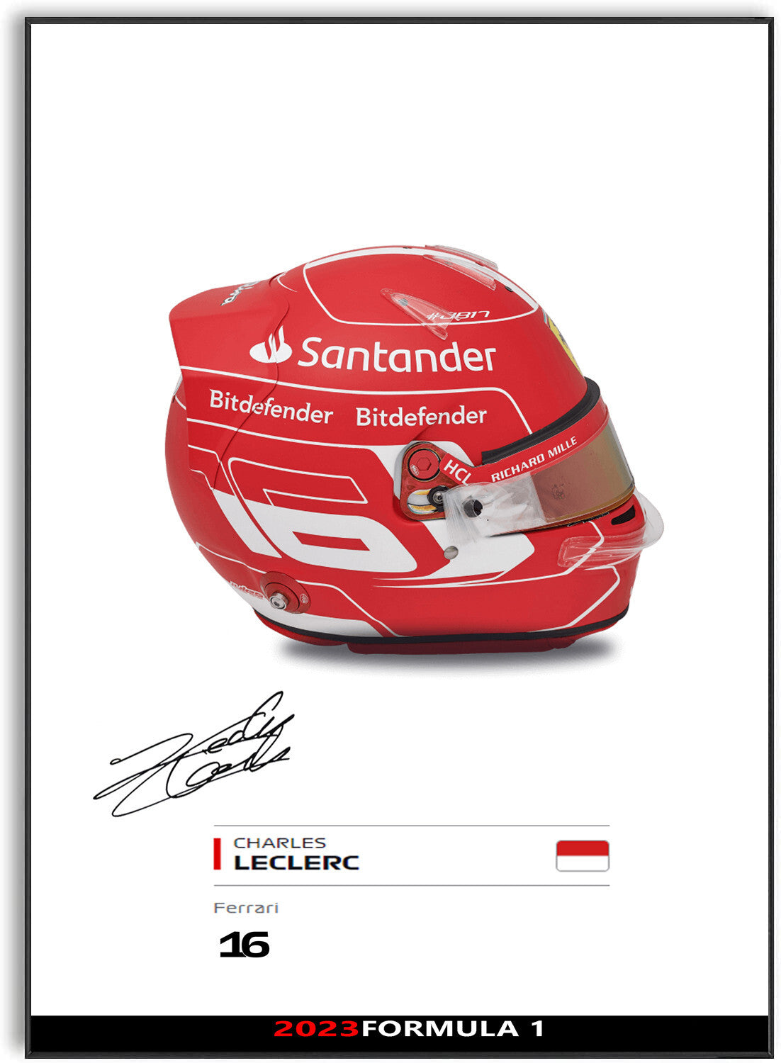 Charles Leclerc Ferrari F1 Formula 1 2023 Helmet Signed Poster A4