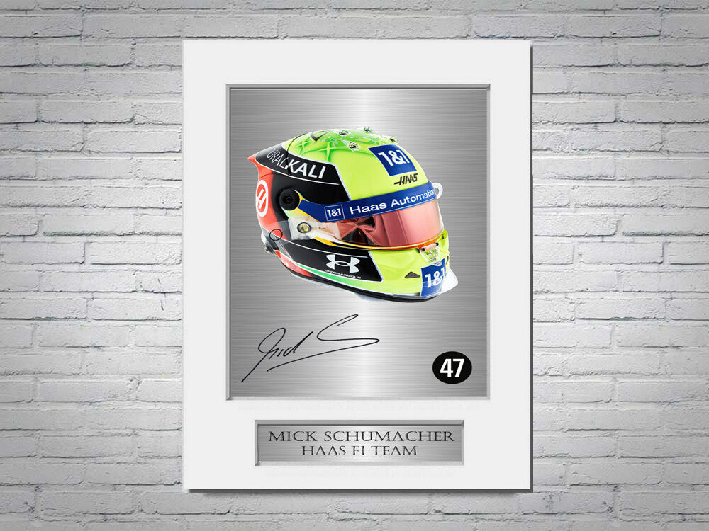 Mick Schumacher Haas F1 Driver Helmet 2021 Signed Photo Display Mount A4 