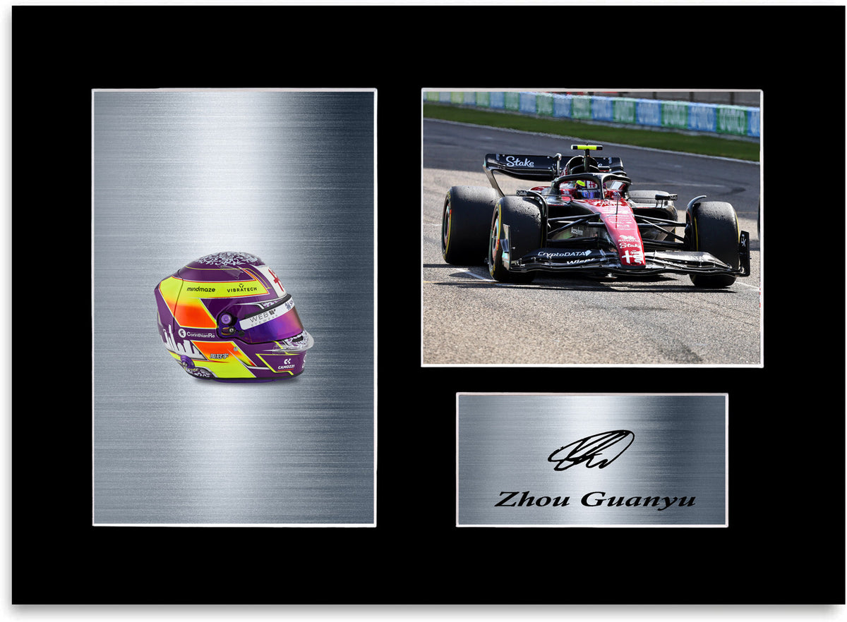 Zhou Guanyu F1 Driver Car Helmet 2023 mounted display by LJW Prints