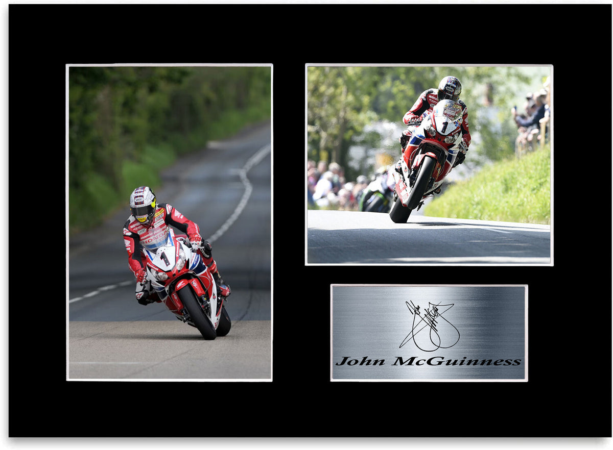 John McGuinness Motorcycle Racer mounted display by LJW Prints