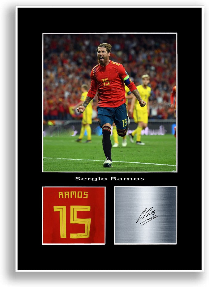Sergio Ramos Spain Football Player Poster Signed Print Photo A4 Wall Art Gift