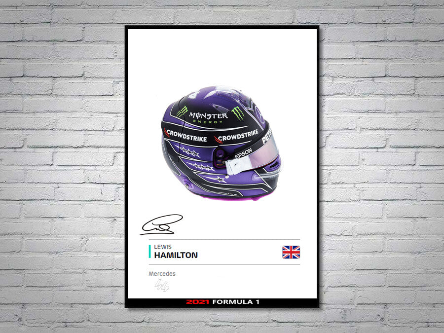 Lewis Hamilton Mercedes F1 Formula 1 2021 Helmet Signed Poster A4