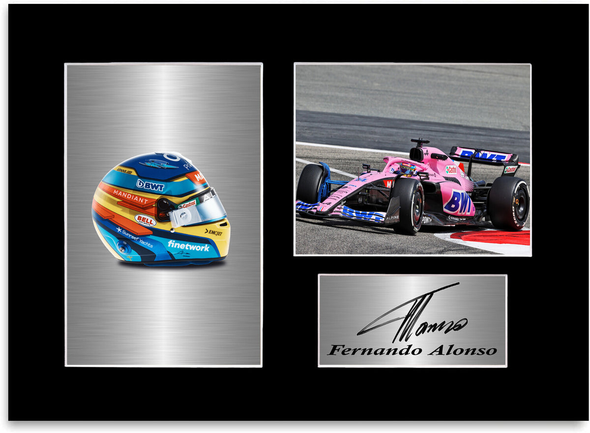 Fernando Alonso Alpine F1 2022 Car Helmet Signed Photo Display Mount A4 