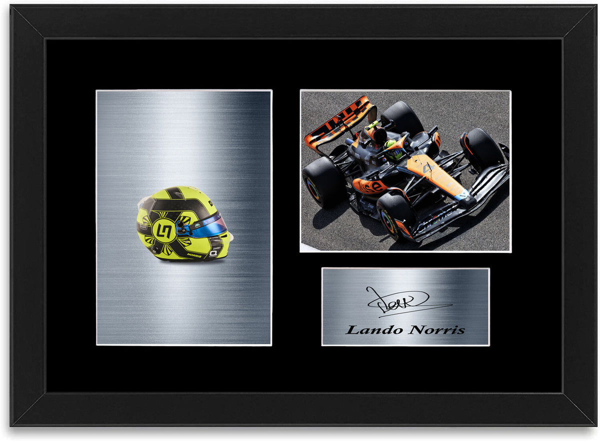 Lando Norris Formula 1 Driver 2023 Helmet Signed Photo Display Mount A4 Framed