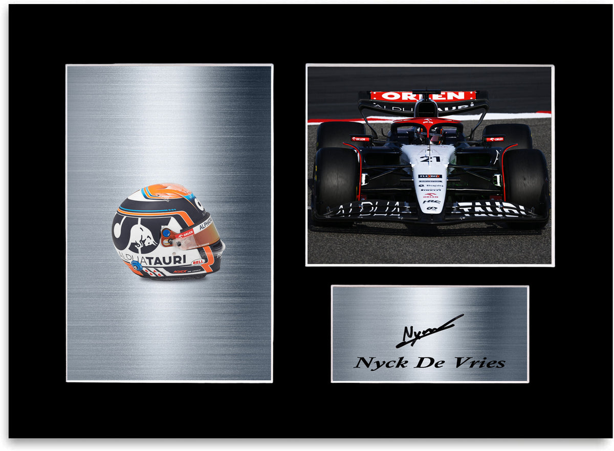 Nyck De Vries Formula 1 Driver 2023 Helmet Car Signed Photo Display Mount A4