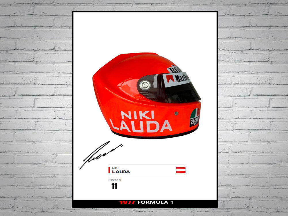 Niki Lauda Ferrari F1 Formula 1 1977 Champion Helmet Signed Poster A4