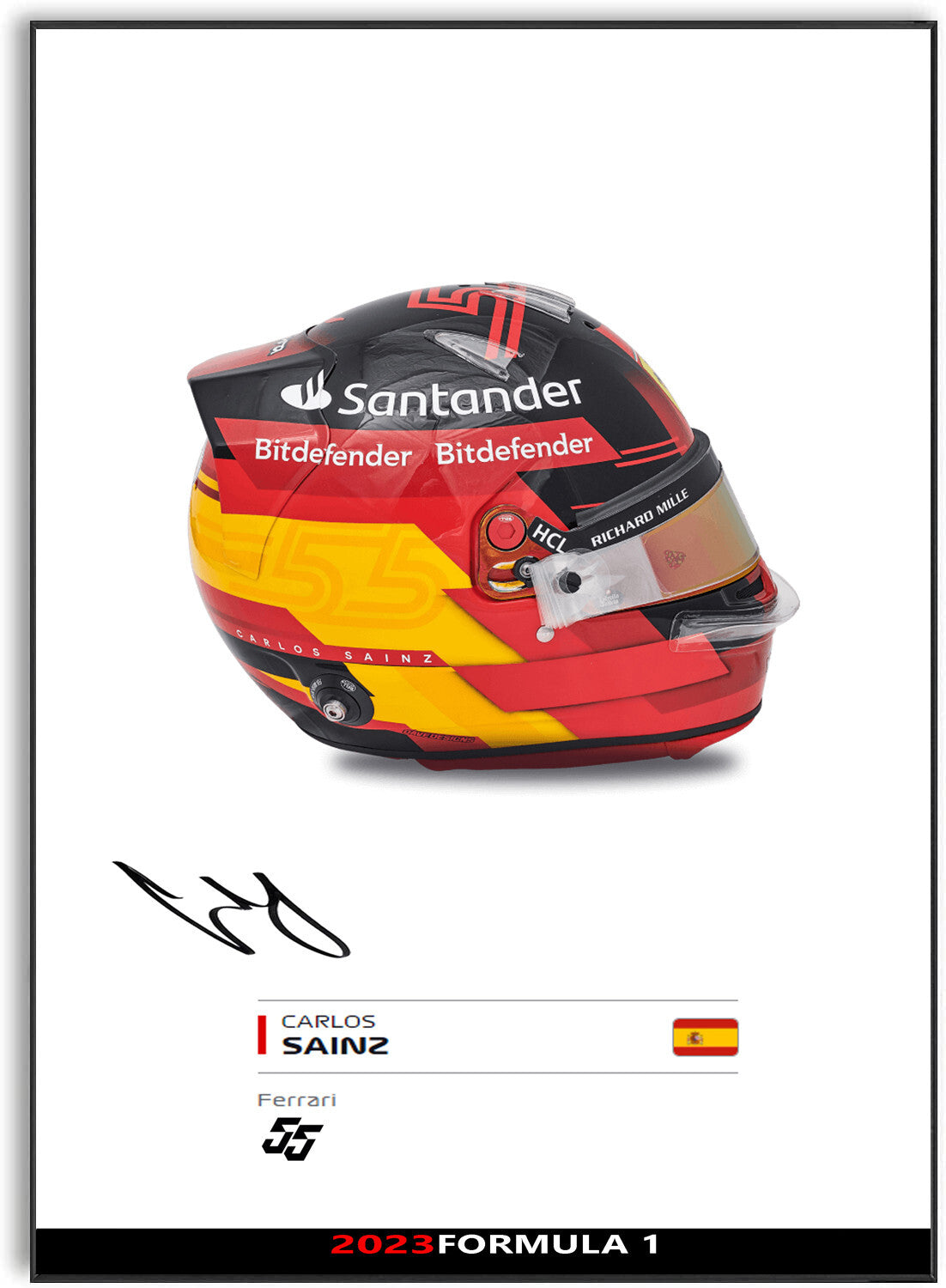 Carlos Sainz Ferrari Driver Formula 1 2023 Helmet Signed Poster A4
