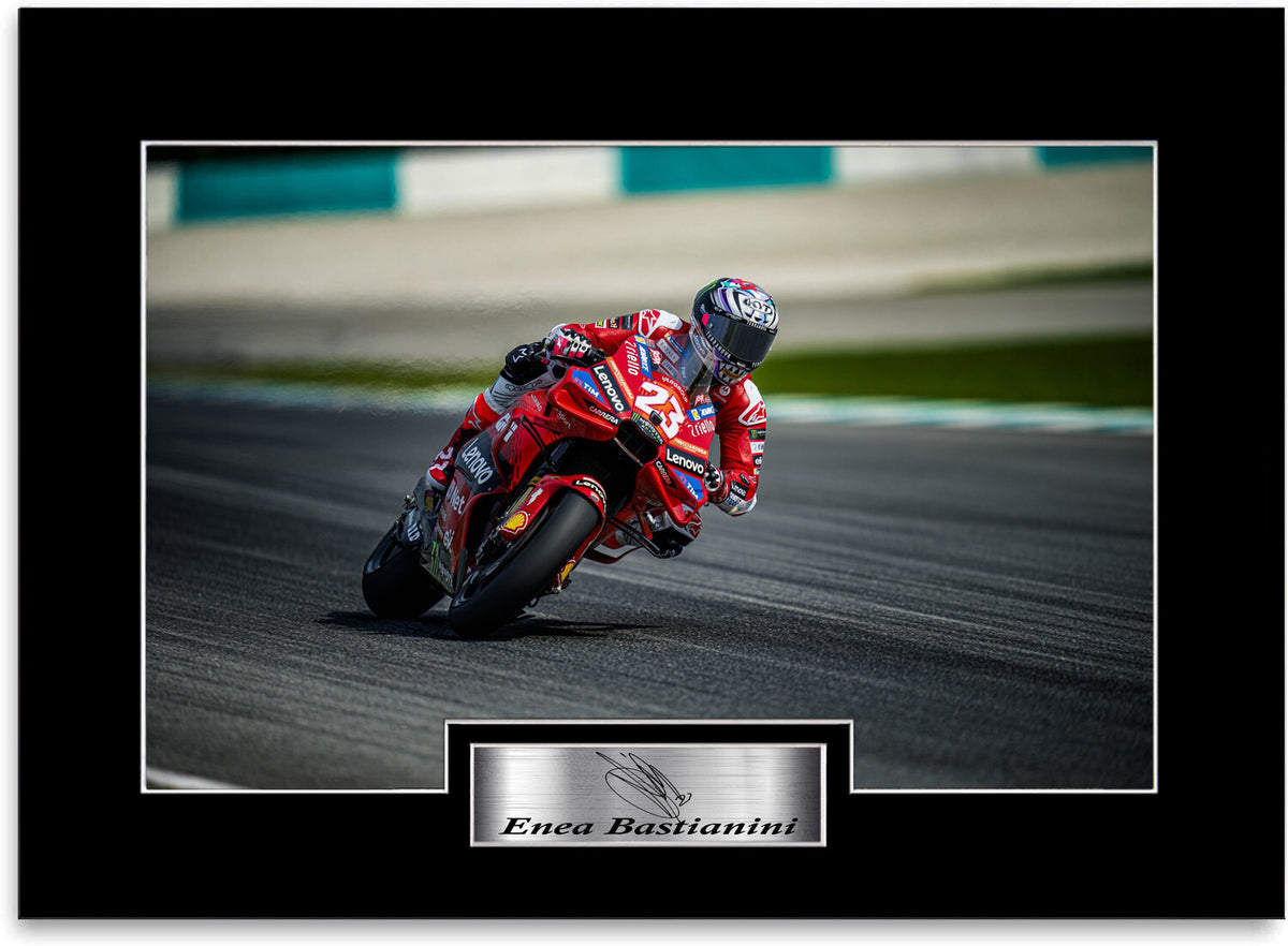 Enea Bastianini Motorcycle Racer mounted display by LJW Prints