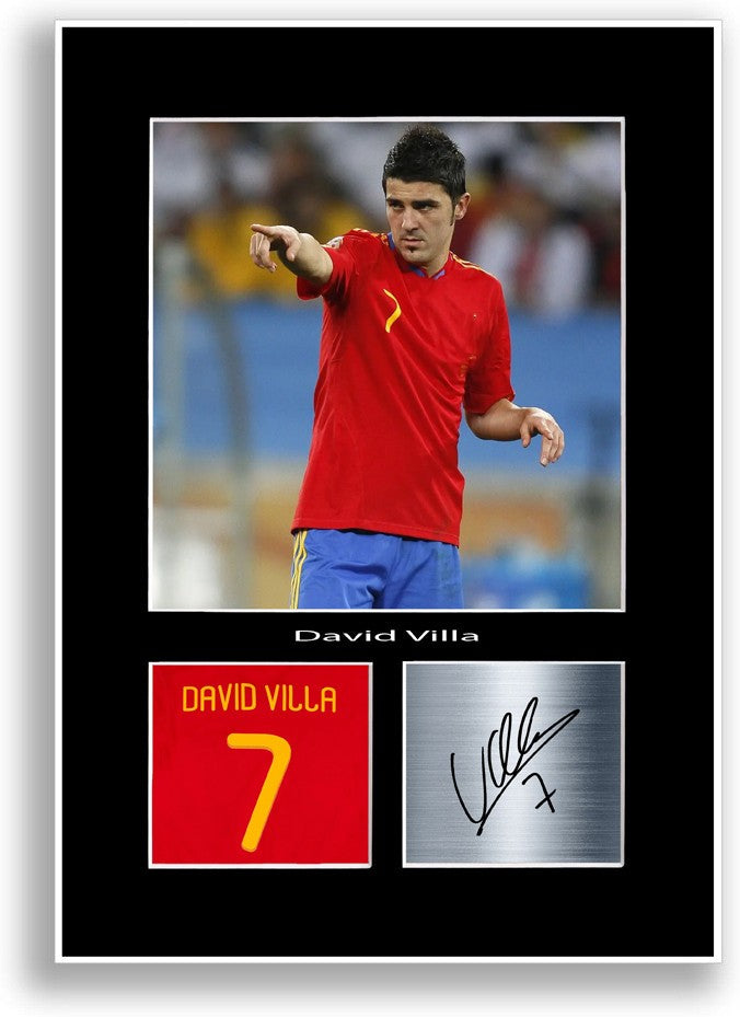 David Villa Spain Football Player Poster Signed Print Photo A4 Wall Art Gift