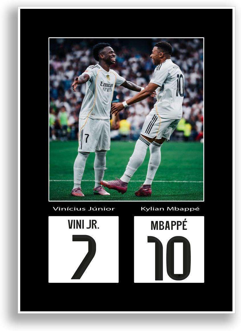 Vini Jr Mbappe Football Players Poster Signed Print Photo A4 Wall Art Gift Idea