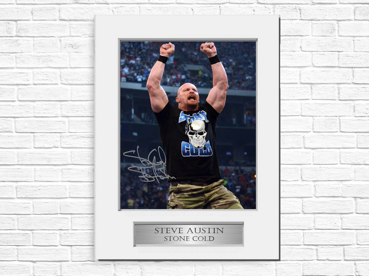 Steve Austin Stone Cold WWE Wrestler A4 Signed Autograph Photo Display Mount