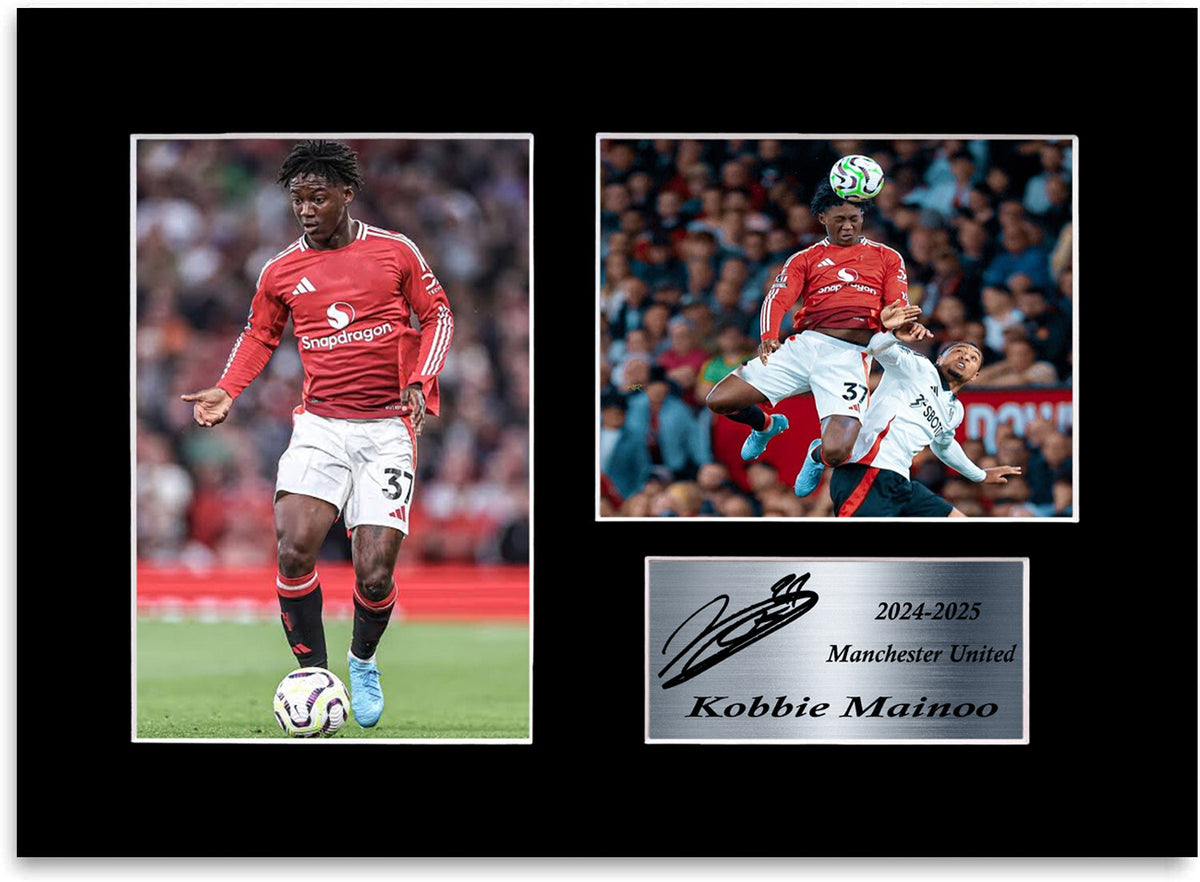 Kobbie Mainoo Man United Player mounted display by LJW Prints
