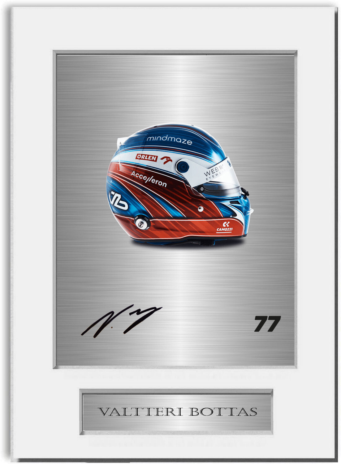 Valtteri Bottas Alfa Romeo Formula 1 2022 Helmet Signed Photo Display Mount A4