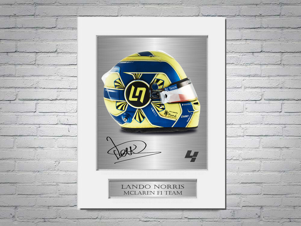 Lando Norris McLaren F1 Formula 1 2022 Helmet Signed Photo Display Mount A4 