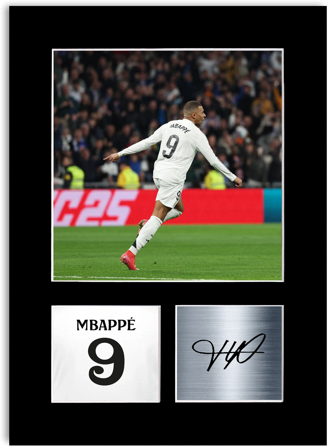 Kylian Mbappe Real Madrid Player 2025 mounted display by LJW Prints