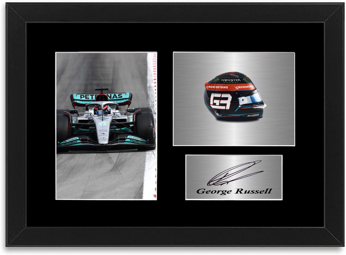 George Russell F1 Driver 2022 Car Helmet Signed Photo Display Mount A4 Framed #2