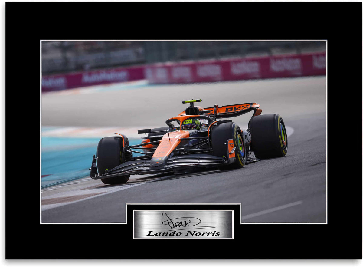 Lando Norris Formula 1 Driver 2024 mounted display by LJW Prints