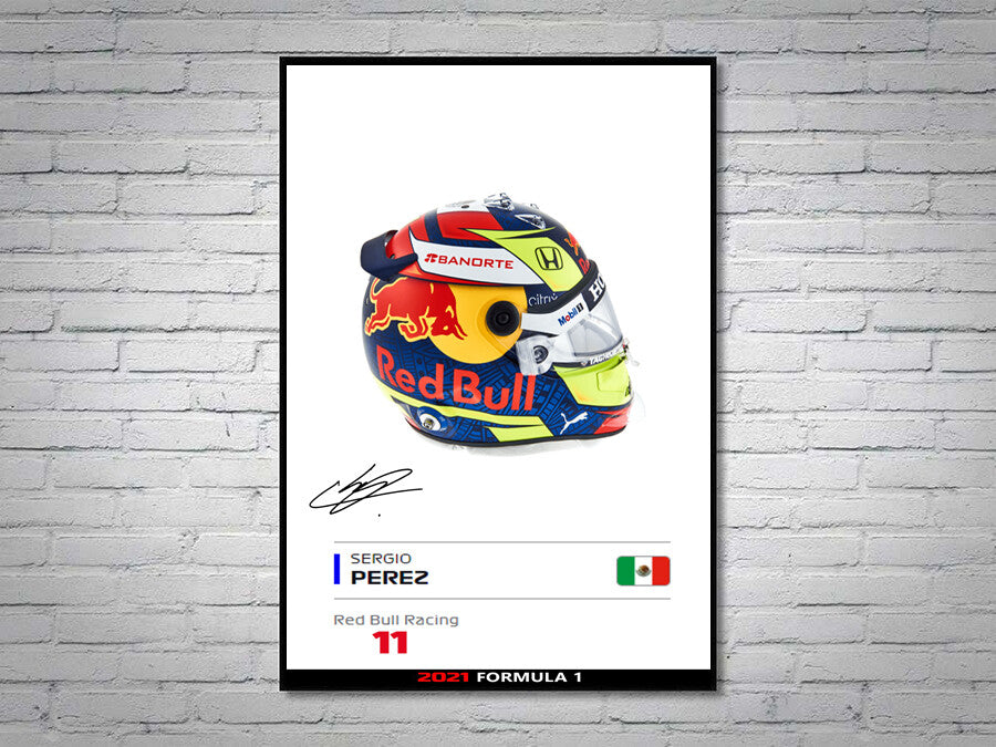 Sergio Perez Red Bull Racing F1 Formula 1 2021 Helmet Signed Poster A4