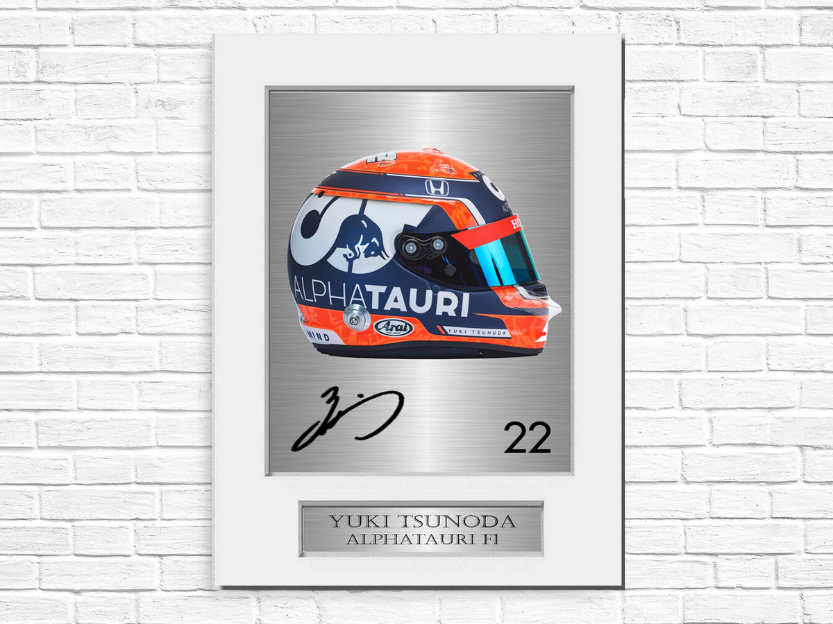 Yuki Tsunoda Alphatauri F1 Driver 2021 Helmet Signed Photo Display Mount A4 