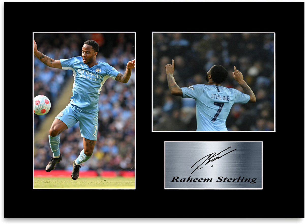 Raheem Sterling Man city Player Printed Signed Photo Display Mount Gift A4