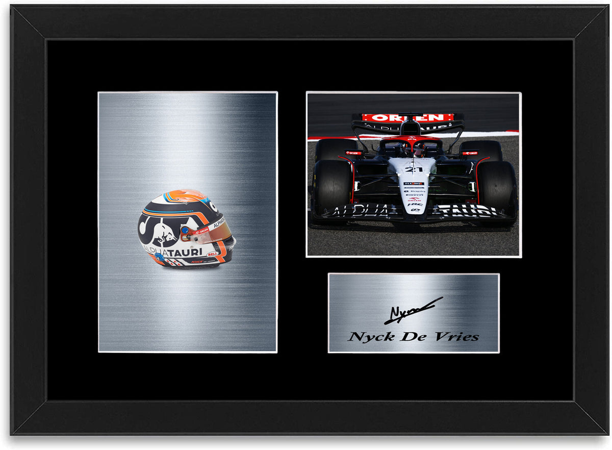 Nyck De Vries Formula 1 Driver 2023 Signed Photo Display Mount A4 Framed