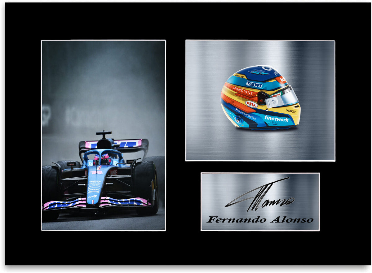 Fernando Alonso Alpine F1 Car Helmet Signed Photo Display Mount A4 2022 