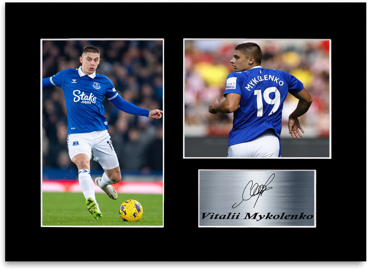 Vitaliy Mykolenko Everton Player framed print by LJW Prints