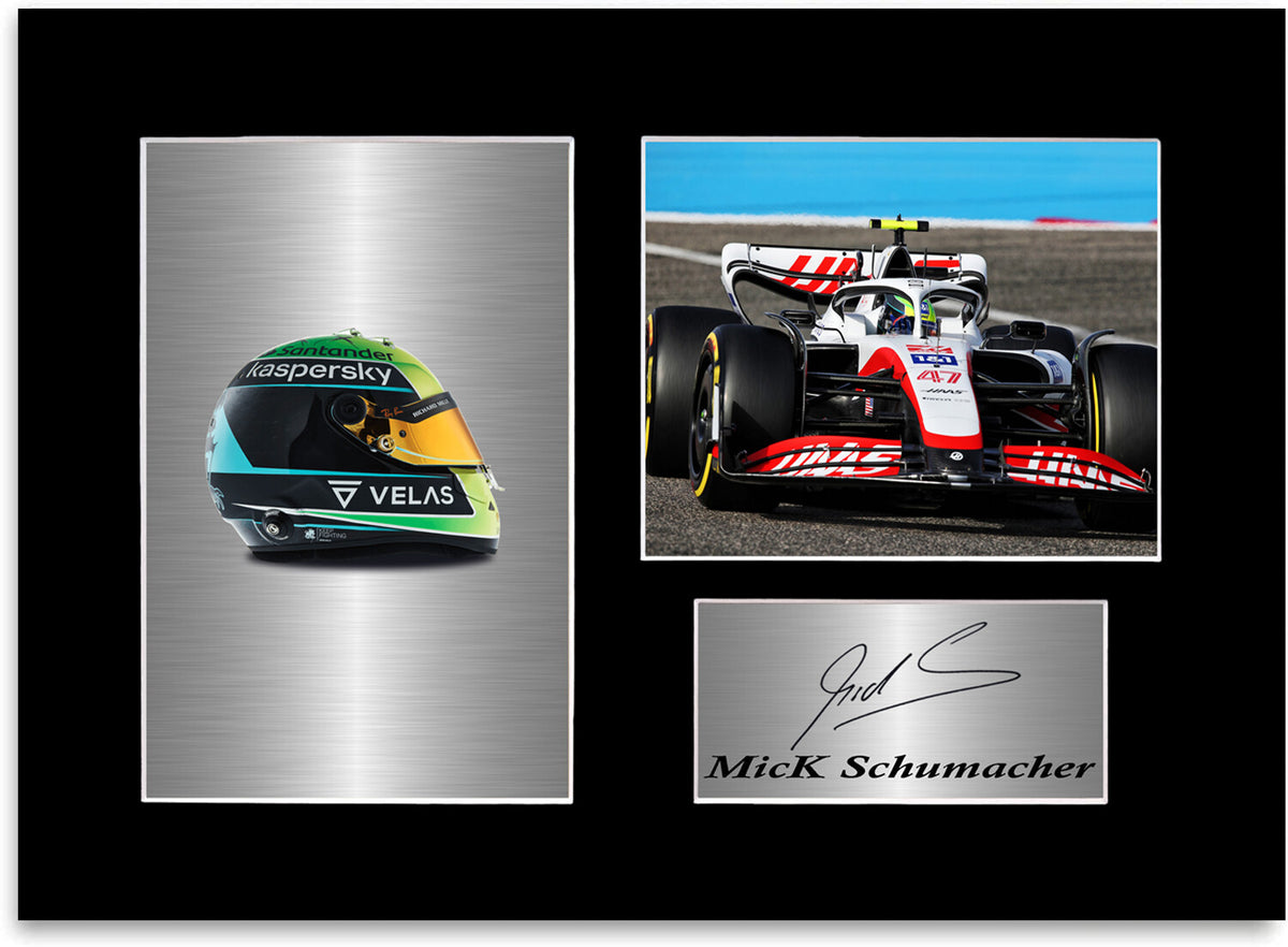 Mick Schumacher Haas F1 Driver Car Helmet 2022 Signed Photo Display Mount A4 