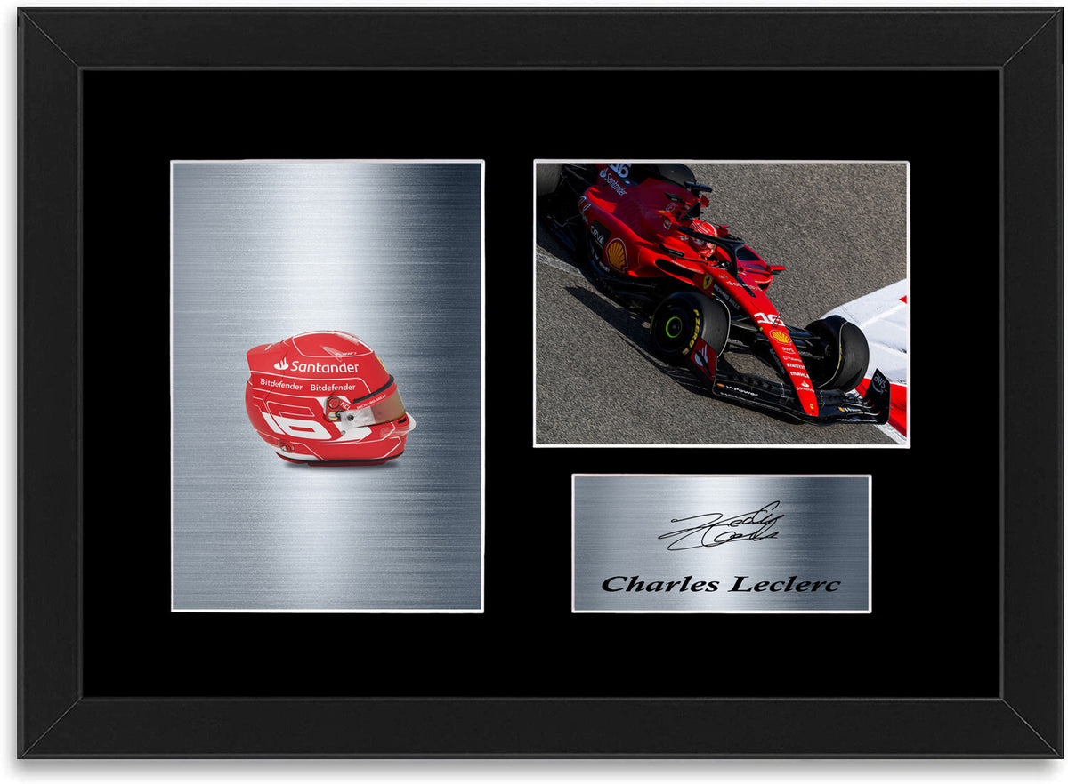 Charles Leclerc Formula 1 2023 Car Helmet Signed Photo Display Mount A4 Framed