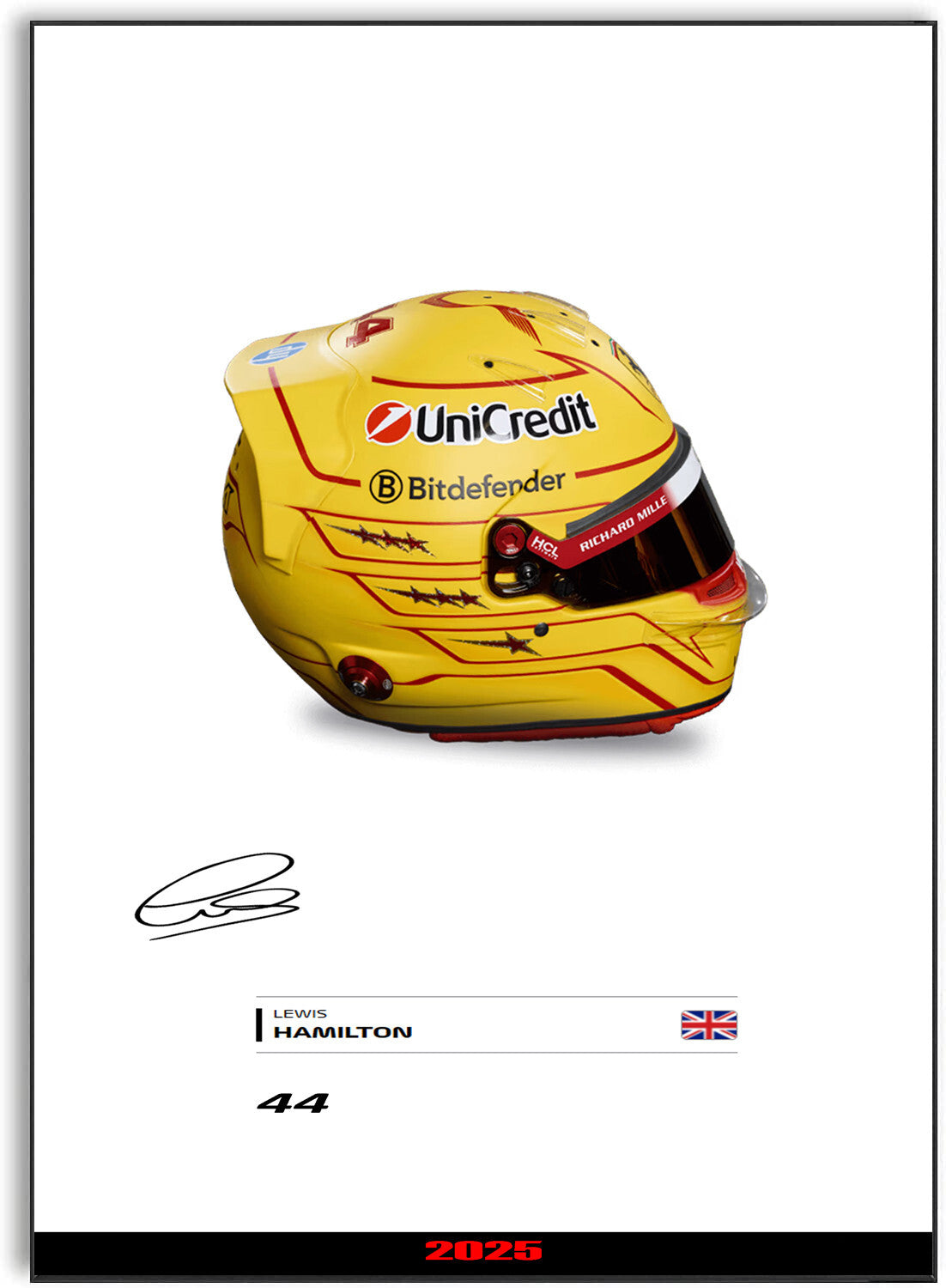 Lewis Hamilton 2025 Helmet For Ferrari F1 Fans unframed poster by LJW Prints