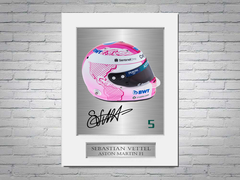 Sebastian Vettel Aston Martin F1 2021 Helmet Signed Photo Display Mount A4 