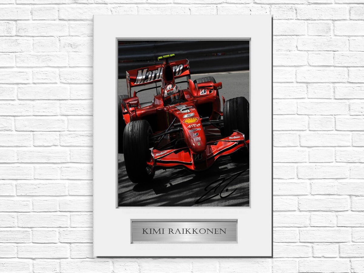 Kimi Raikkonen 2007 Ferrari F1 Champion Signed Photo Display Mount A4 