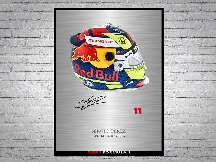 Sergio Perez Formula 1 2021 Helmet Signed Poster A4