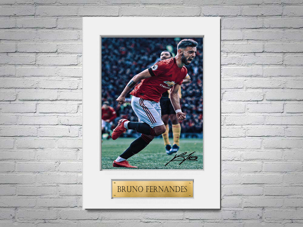 Bruno Fernandes Manchester United A4 Printed Signed Photo Display Mount Gift