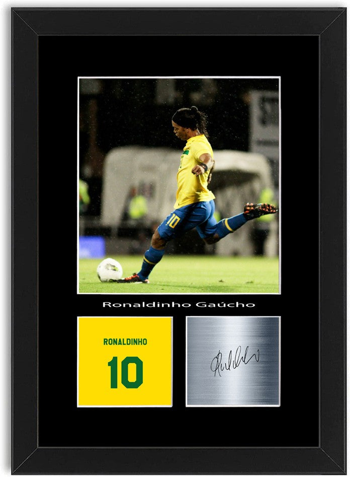 Ronaldinho Brazil Football Player Poster Signed Print Photo A4 Wall Art Framed