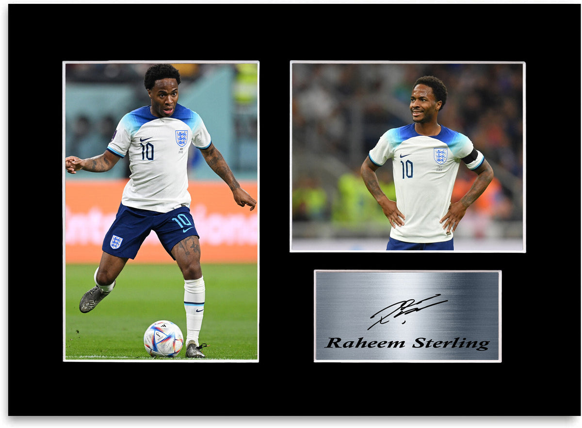 Raheem Sterling England Player Printed Signed Photo Display Mount Gift A4 Poster