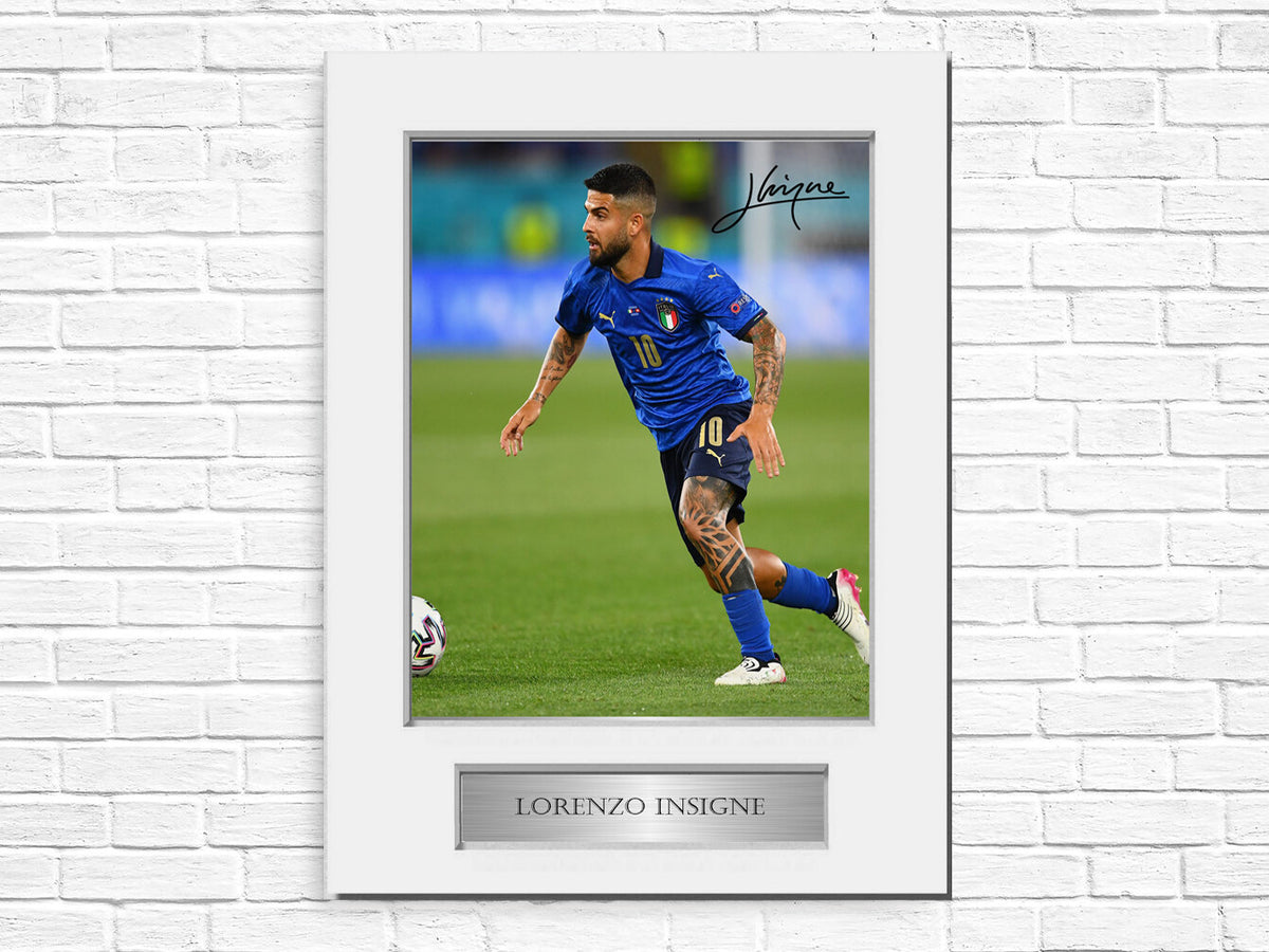 Lorenzo Insigne Italy Euro 2020 Football A4 Signed Photo Display Mount Gift
