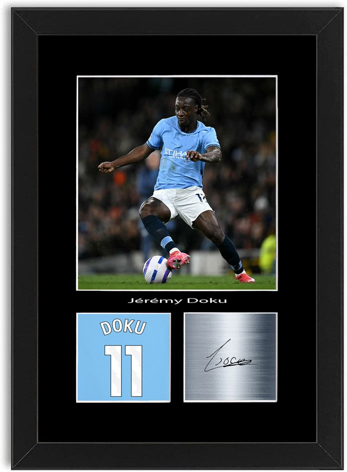 Jeremy Doku Football Player Poster Signed Print Photo A4 Wall Art Framed