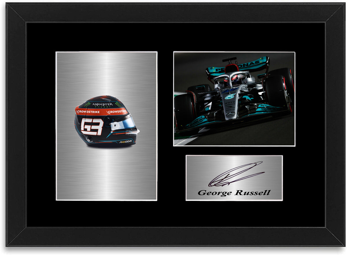 George Russell F1 Driver 2022 Car Helmet Signed Photo Display Mount A4 Framed