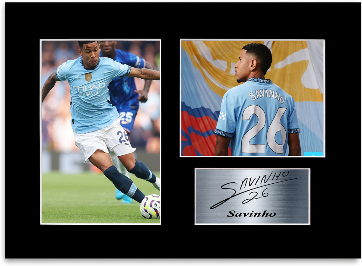 Savinho Man City Player mounted display by LJW Prints